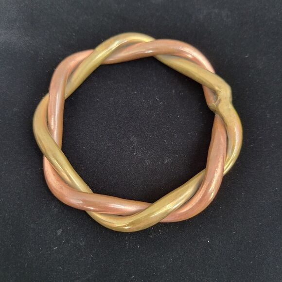 Vintage Handmade Gold Toned Brass and Copper Twisted Metal Bangle Bracelet - Picture 3 of 7